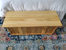Load image into Gallery viewer, Blanket chest. As always everything is made from reclaimed wood. This model is made from Birch and select Pine for the top. Customize able dimensions available.
