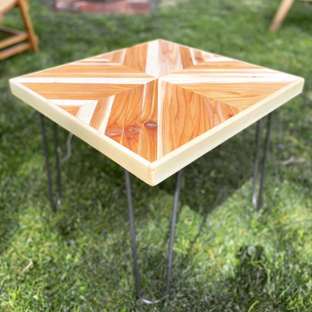 Cedar strip cross pattern end table