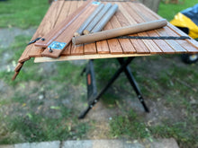 Load image into Gallery viewer, Collapsible roll up festival table 30x32”. Made of solid oak.

