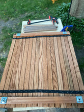 Load image into Gallery viewer, Collapsible roll up festival table 30x32”. Made of solid oak.
